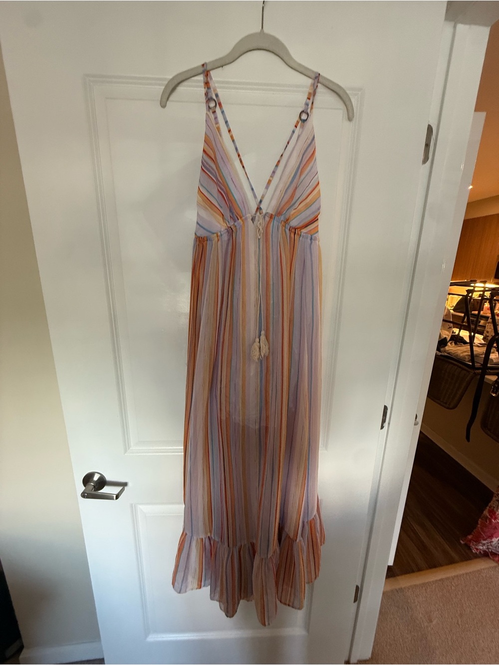Free People Striped Midi Dress in Lavender, Peach & White